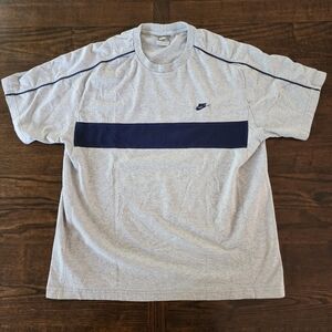 Vintage Nike Gray & Navy Striped T-Shirt - Men's XL
